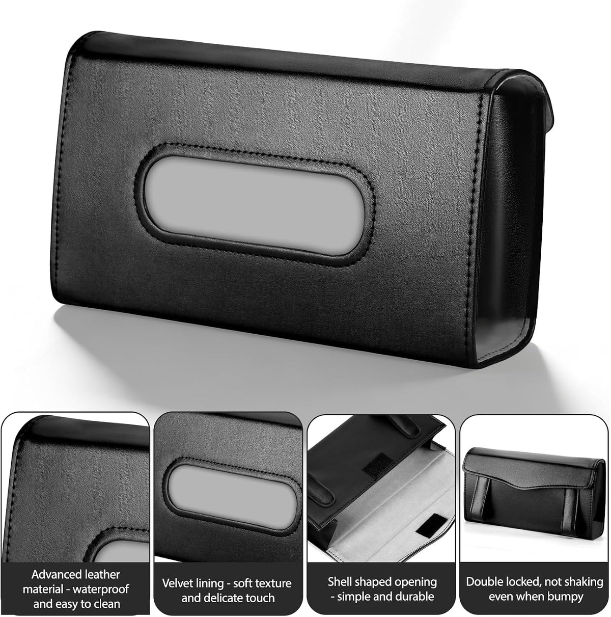 4 Pack Tissue Box Holder for Car - Sun Visor Napkin Holder Backseat Tissue Case Premium PU Leather Backseat Napkin Rectangle Organizer Vehicle Interior Accessories Universal for Car