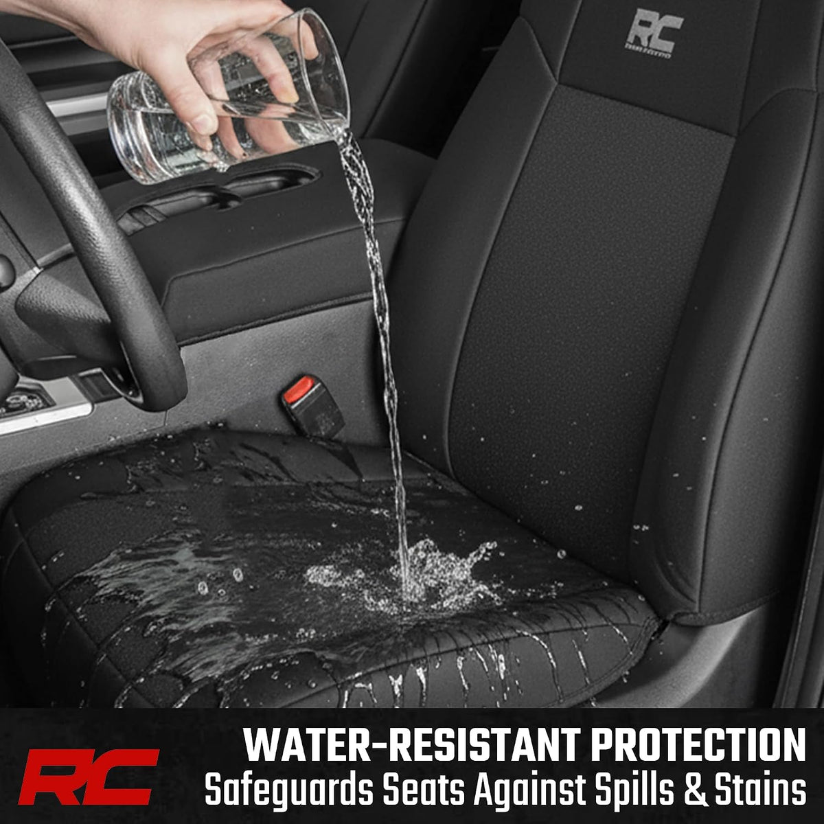 Rough Country Neoprene Front & Rear Seat Covers for Ford F-150, Lightning, F-250 & F-350 (2015-2026) Crew Cab w/Front Bucket Seats & Rear 60/40 Split
