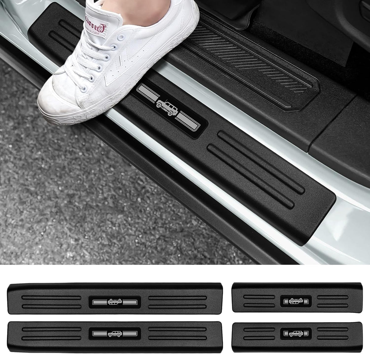 Hellet 4PCS Car Door Sill Protector for Ford 2021-2025 2026 Bronco Accessories (Not for Bronco Sport) Matte Black ABS Plastic Material Full Coverage Door Entry Guards