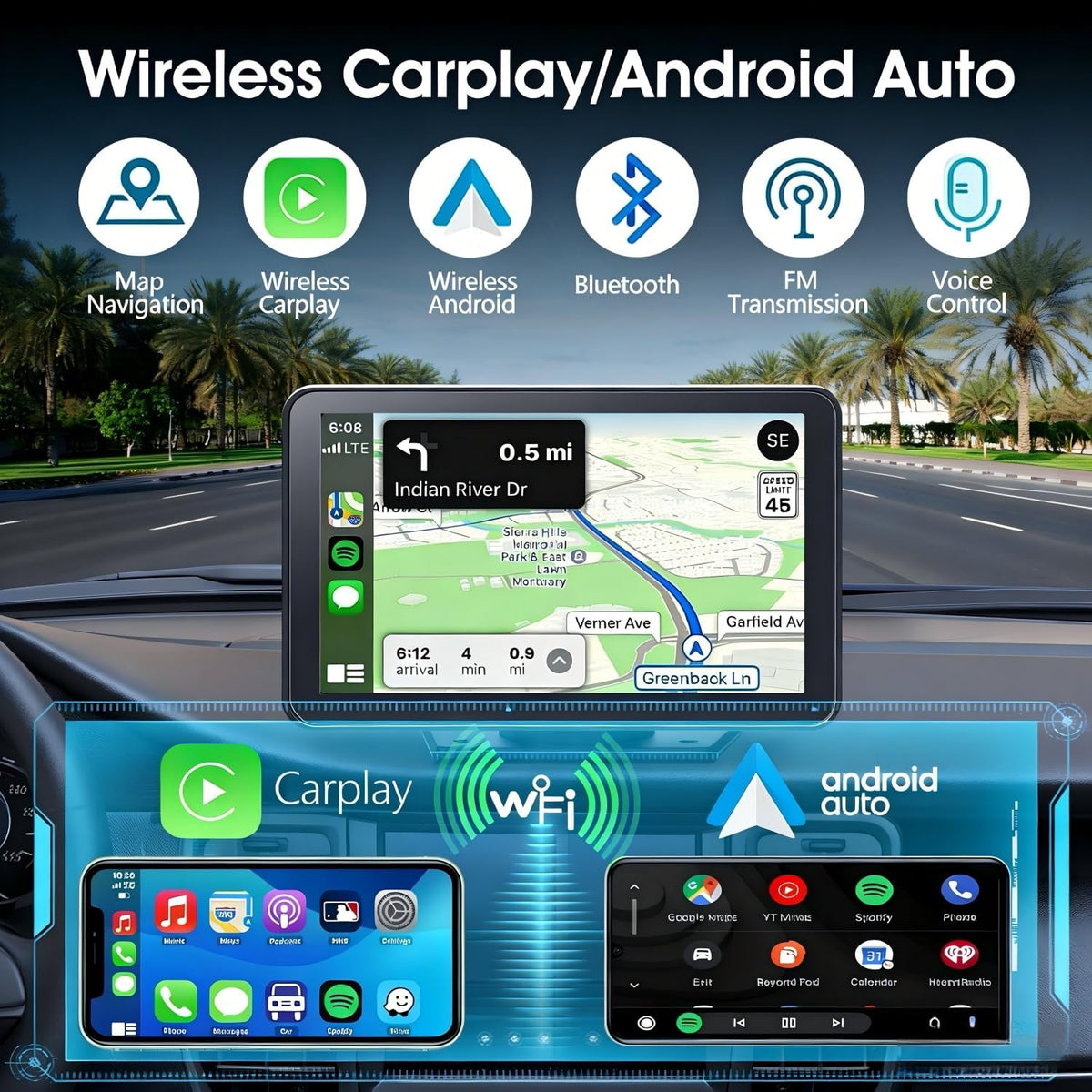 Eleacc Premium Apple CarPlay Screen for Car, Bluetooth, Backup Camera, 7"HD
