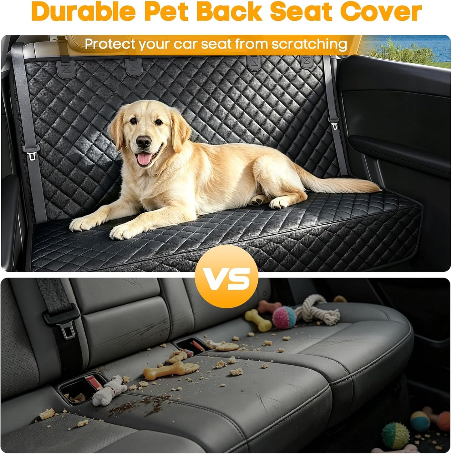 PETICON Waterproof Scratchproof Pet Bench Seat Covers for Cars, SUVs, Nonslip Durable Back Seat Cover for Dogs, Washable Backseat Protection