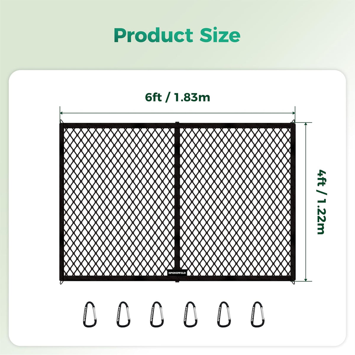 Highly Elastic Cargo Net with Hook, 6'x4' Stretches to 12'x8'