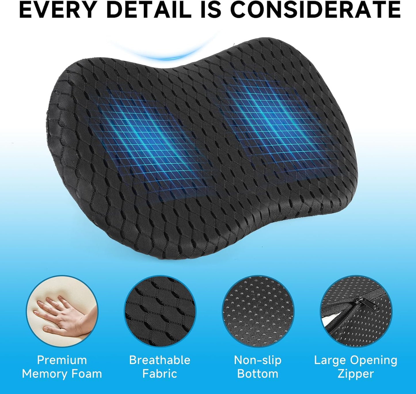 Livtribe Car Seat Cushion - Memory Foam Seat Pad for Sciatica & Lower Back Pain Relief - Driving Cushion with Breathable Mesh Cover - Road Trip Essentials for Drivers (3D Black)