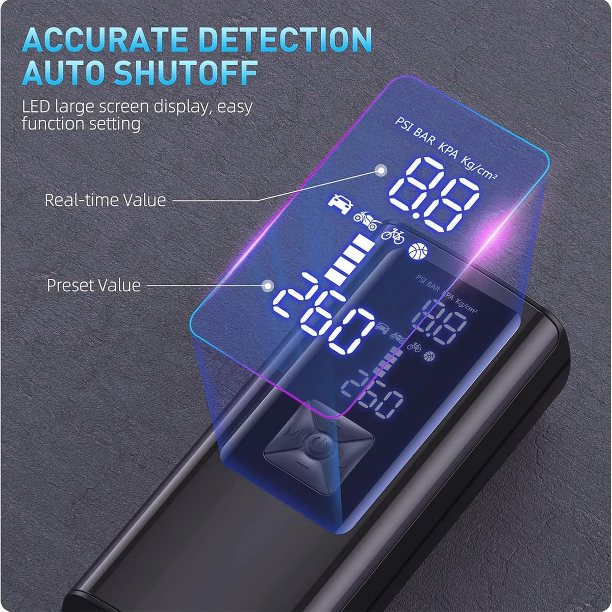 BZY Tire Inflator Portable Air Compressor 5X Faster Portable Air Pump for Car Tires with Powerful Battery 180PSI Cordless Air Pump with Digital Pressure Gauge for Cars Bike & Motorcycle Tires Ball