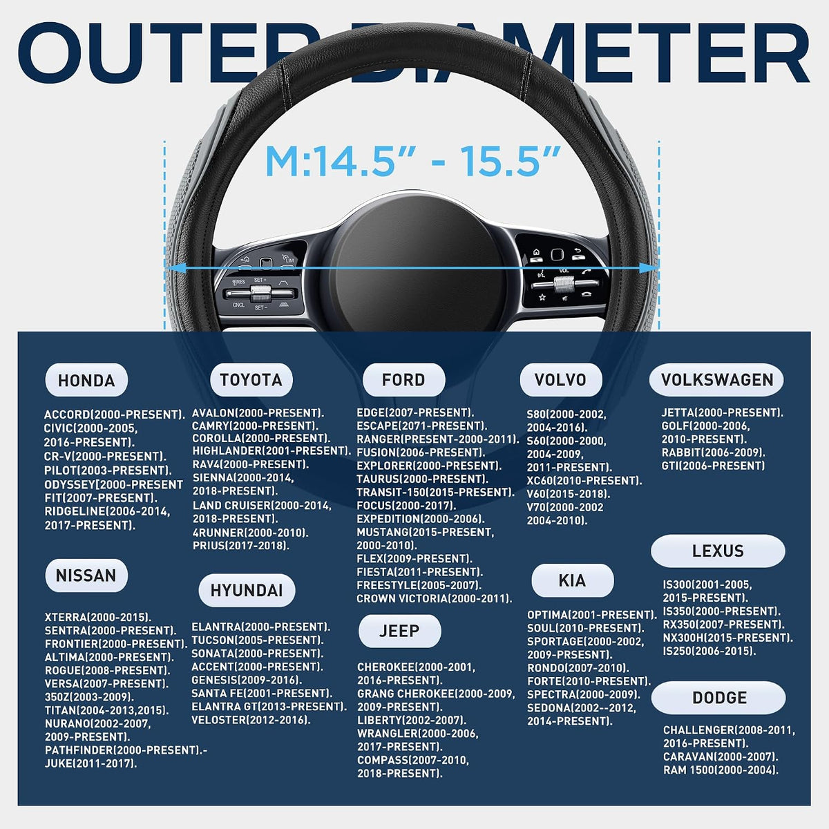 Road Comforts Car Steering Wheel Cover - Microfiber Leather Steering Wheel Wrap Sports 14.5-15 Inch Steering Wheel Cover Non-Slip for Men Women Grey Color