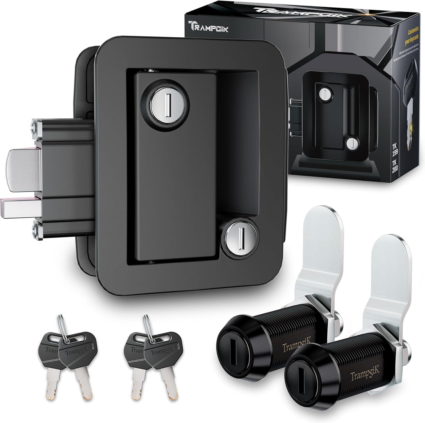 RV Door Lock Set, for RV Camper,Travel Trailer Entrance Front Door,1 Plastic Camper Door Lock + 2pcs Storage Locks, 1 1/8Inch Size, Black,All Keyed Alike