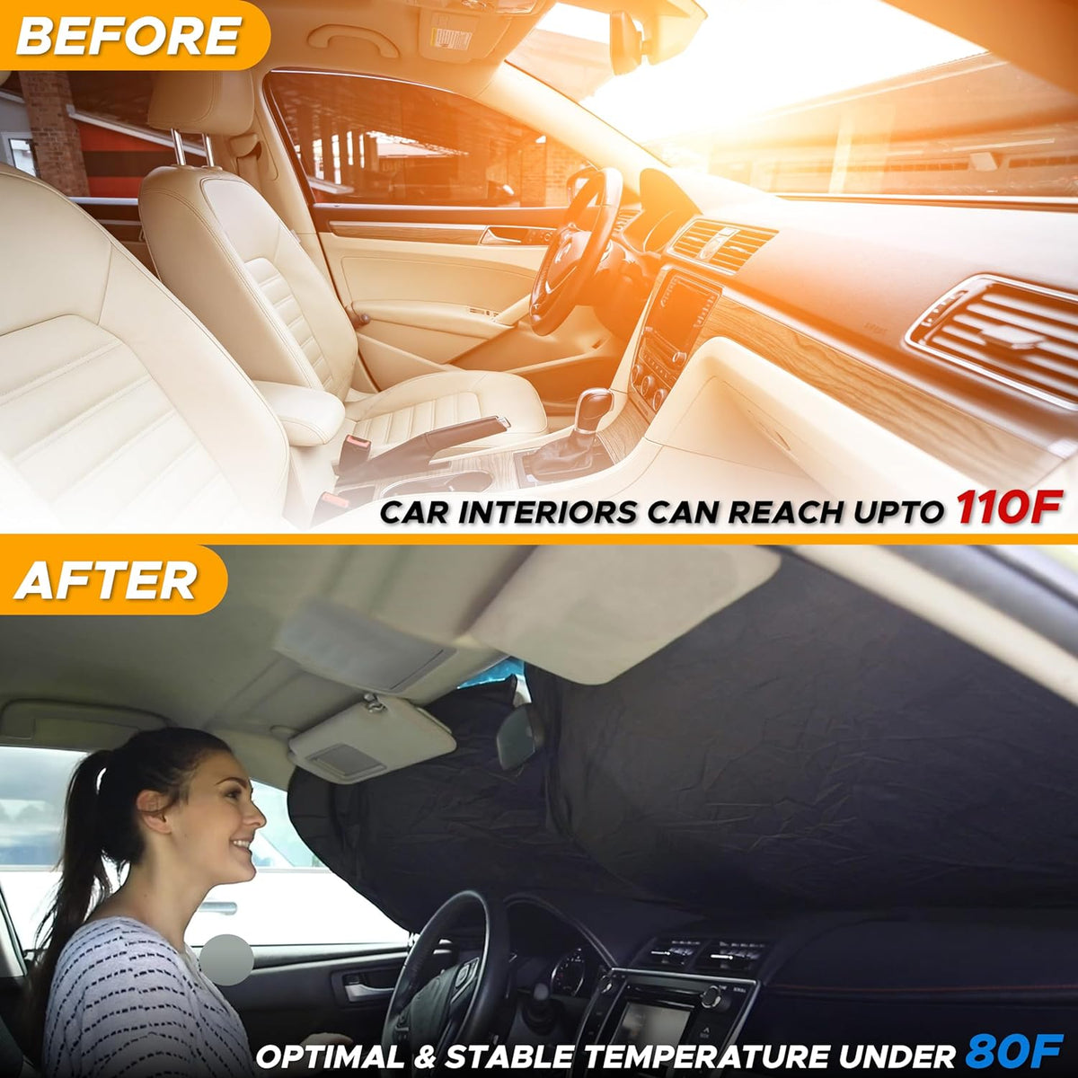 EcoNour Car Front Windshield Sun Shade, Foldable Window Shade for SUVs