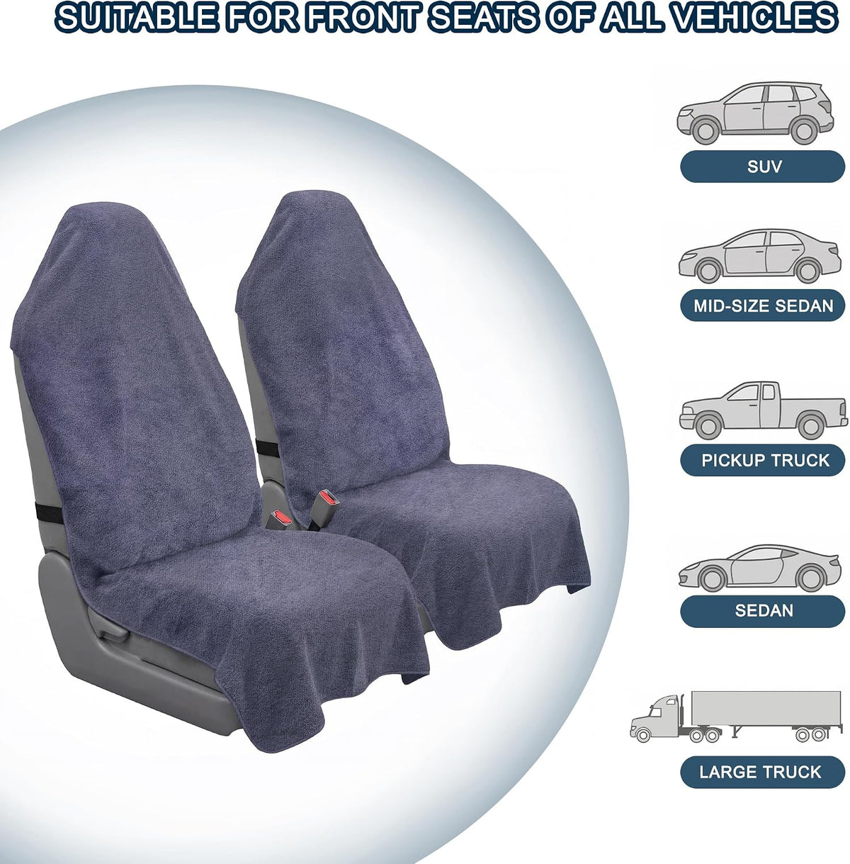 Car Seat Towel Cover, 2pcs Universal Front Seat Protector for Cars, SUVs and Trucks, Sweat Towel Car Seat Cover for Gym, Yoga, Swimming, Pets and Family Travel
