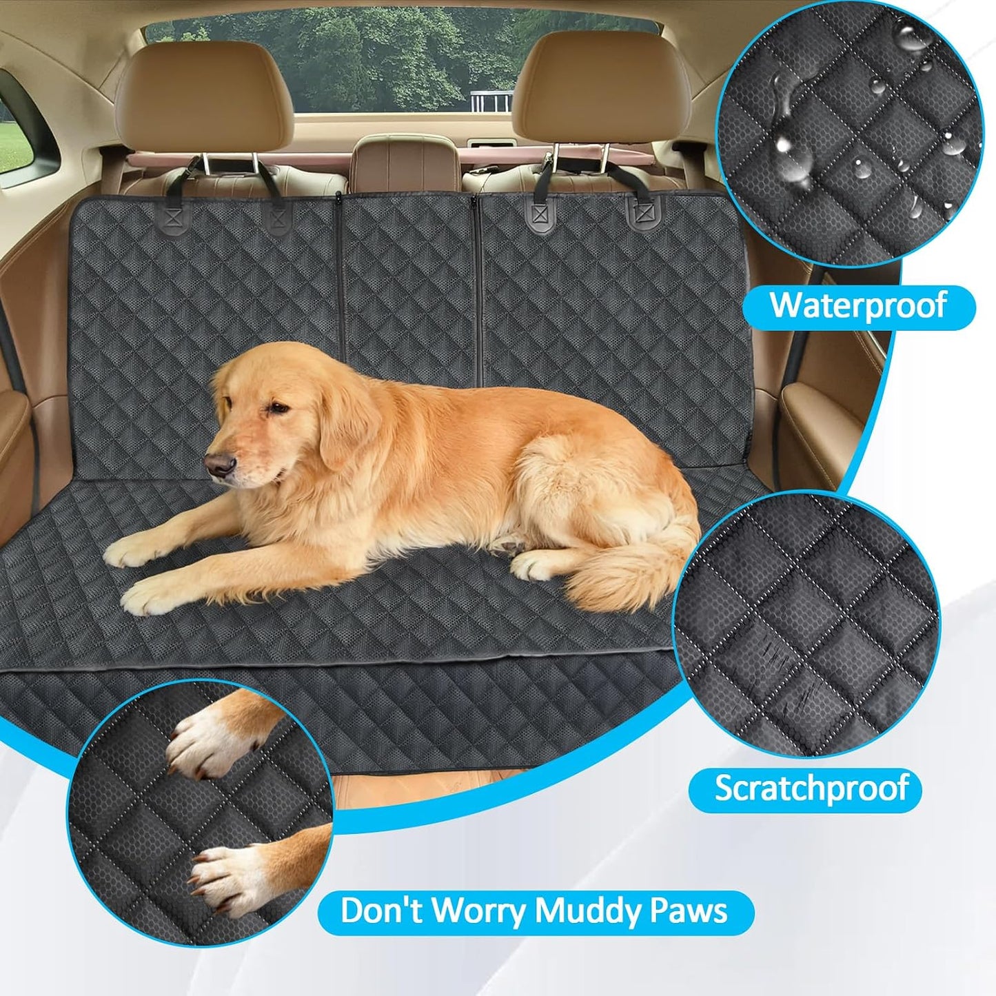 Dog Car Seat Cover for Back Seat Pet Cover for Dogs Waterproof Car Seat Protector Bench Seat Cover, Scratchproof Nonslip Durable Car Seat Covers for SUV,Truck &Cars (Standard Size:52W*48L)