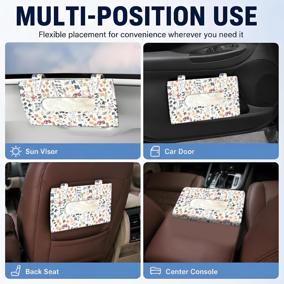Car Tissue Holder, Cute Sun Visor Napkin Holder Backseat Tissue Case, PU Leather Tissue Box, Funny Car Accessories for Women Men Watercolor Boho Leaf