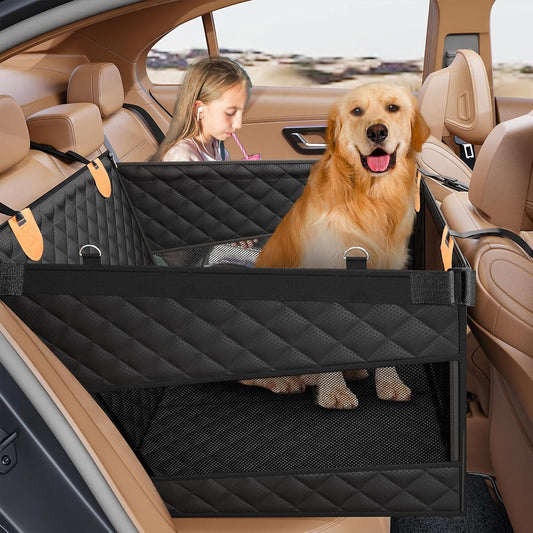 PETICON Large Dog Car Seat, Back Seat Extender for Dogs with 3 Mesh Windows, Waterproof Medium Carseat for Dogs with Hard Bottom, Pet Seat Cover for Cars, Trucks and SUVs