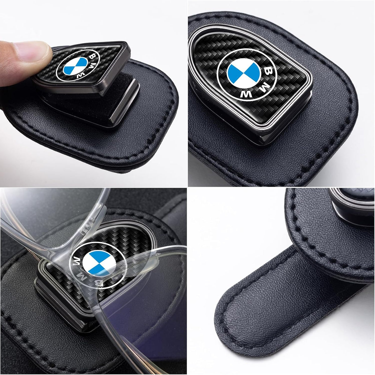 Sunglasses Holder, Leather Glasses Holders Compatible with BMW Series Car Sun Visor, Eyeglasses Hanger and Ticket Card Clip Eyeglasses Mount for Car, for Accessories, Black