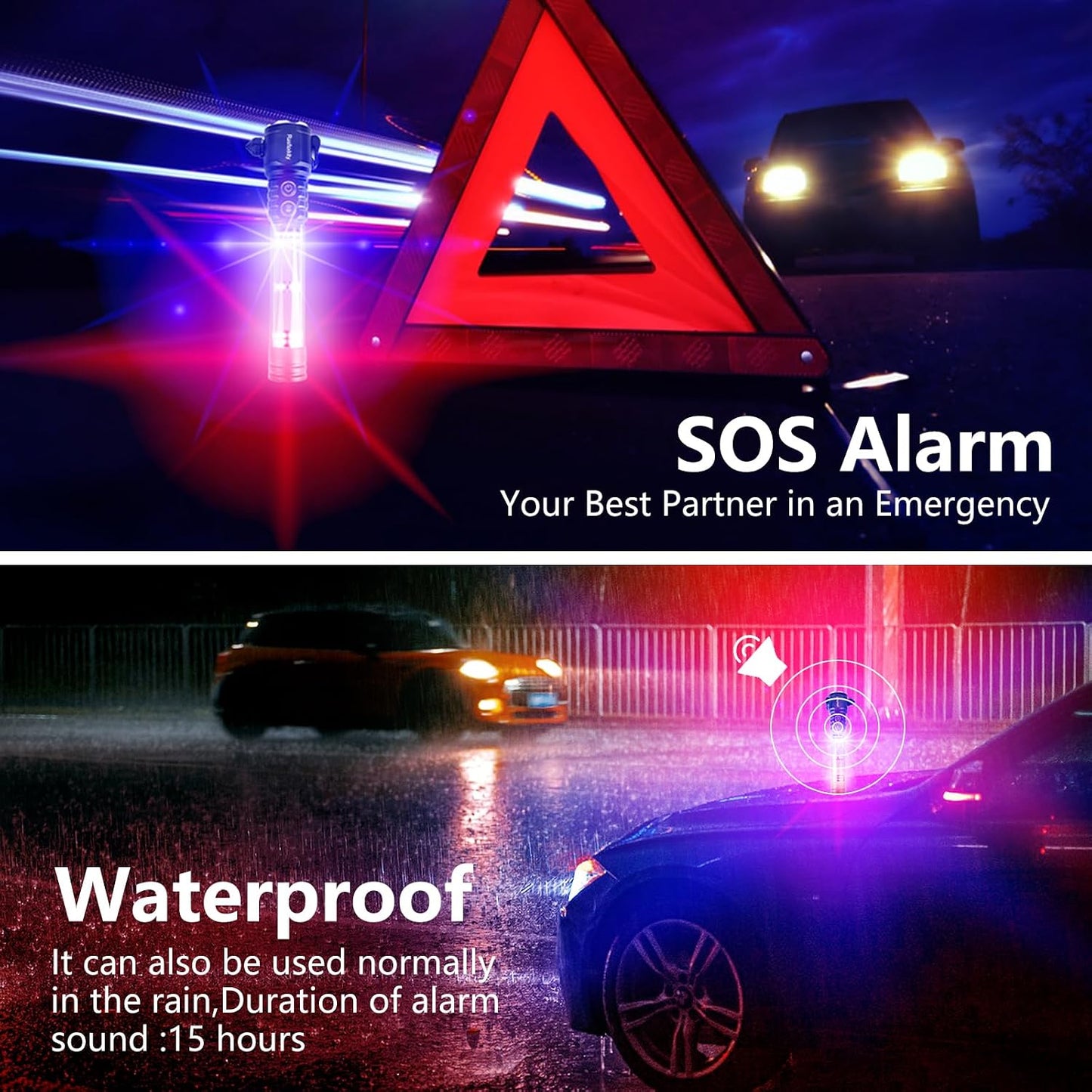 Emergency Flashlight with Window Breaker and Seatbelt Cutter, LED Flashlight, flashlights high lumens，Strobe sos Beacon，Mobile Power，Alarm Rescue，for car，Outdoor，Hiking, Fishing, Dog Walking