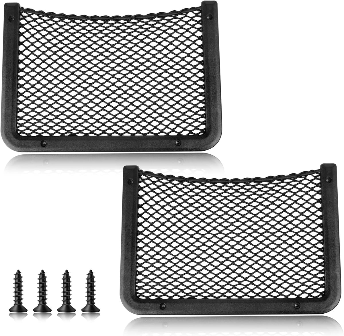 ABS Plastic Frame Automotive Cargo Nets Car Net Pocket Phone Car Mesh Net Holder RV Storage Boat Cargo Pocket Organizer Framed Mesh Net Pocket with Screws for Auto RV Net(2, 12 x 7.9 Inch)