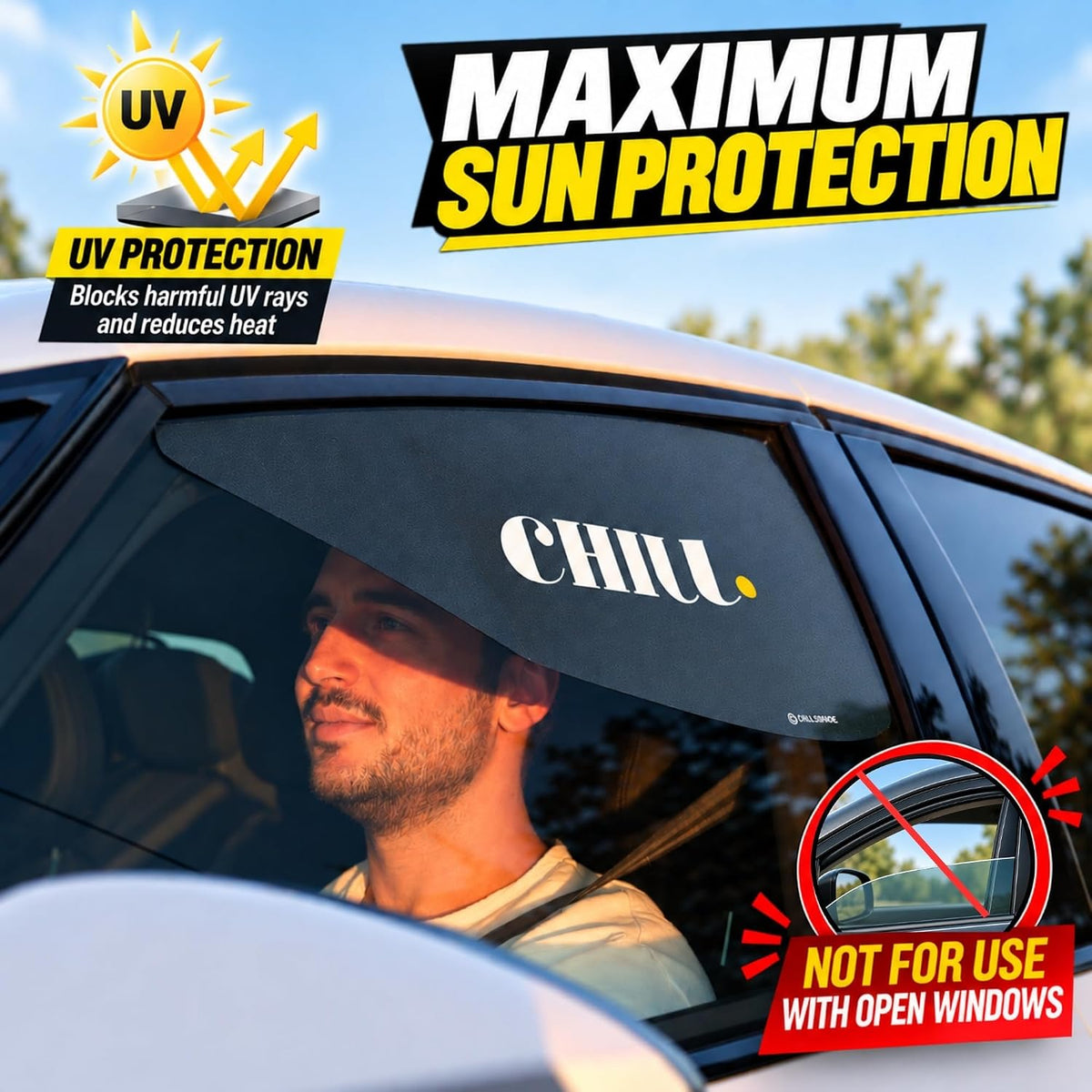 CHILL Sunshade Car Window Shades for Side Window, Perfect for Driver's car Sun Shade Side Window, Easy On and Off, Foldable Plastic (1)
