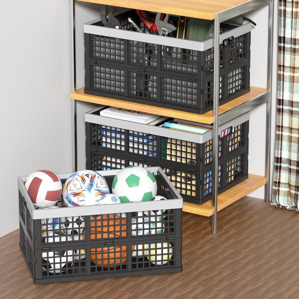 42L Collapsible Crates, Folding Storage Bins, Utility Crate 2-Pack