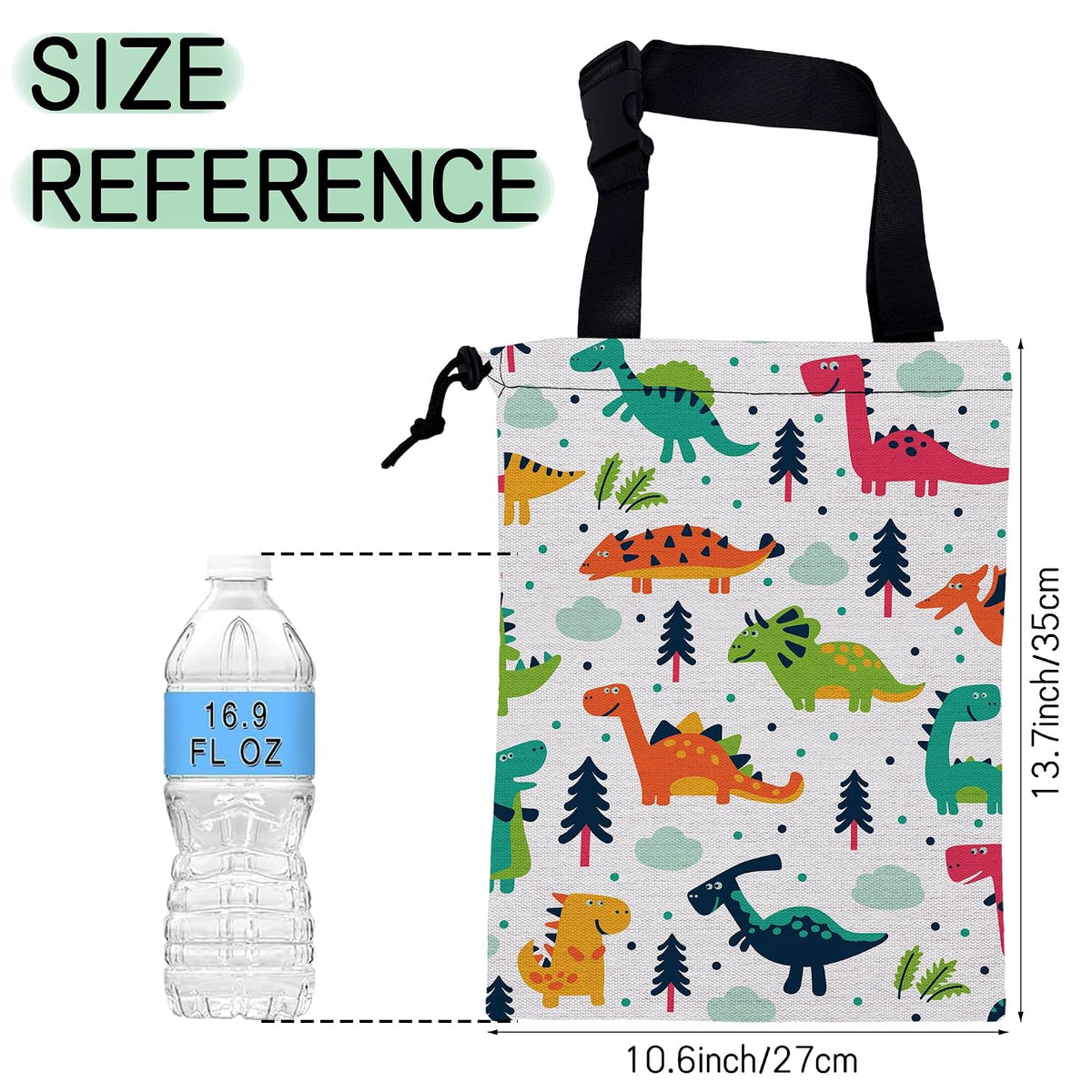 Cartoon Dinosaurs Car Trash Bag,Hanging Drawstring Car Garbage Bag,Waterproof Canvas Car Back Seat Organizer with Adjustable Buckle,for Vehicles,SUVs,Camping,Road Trips