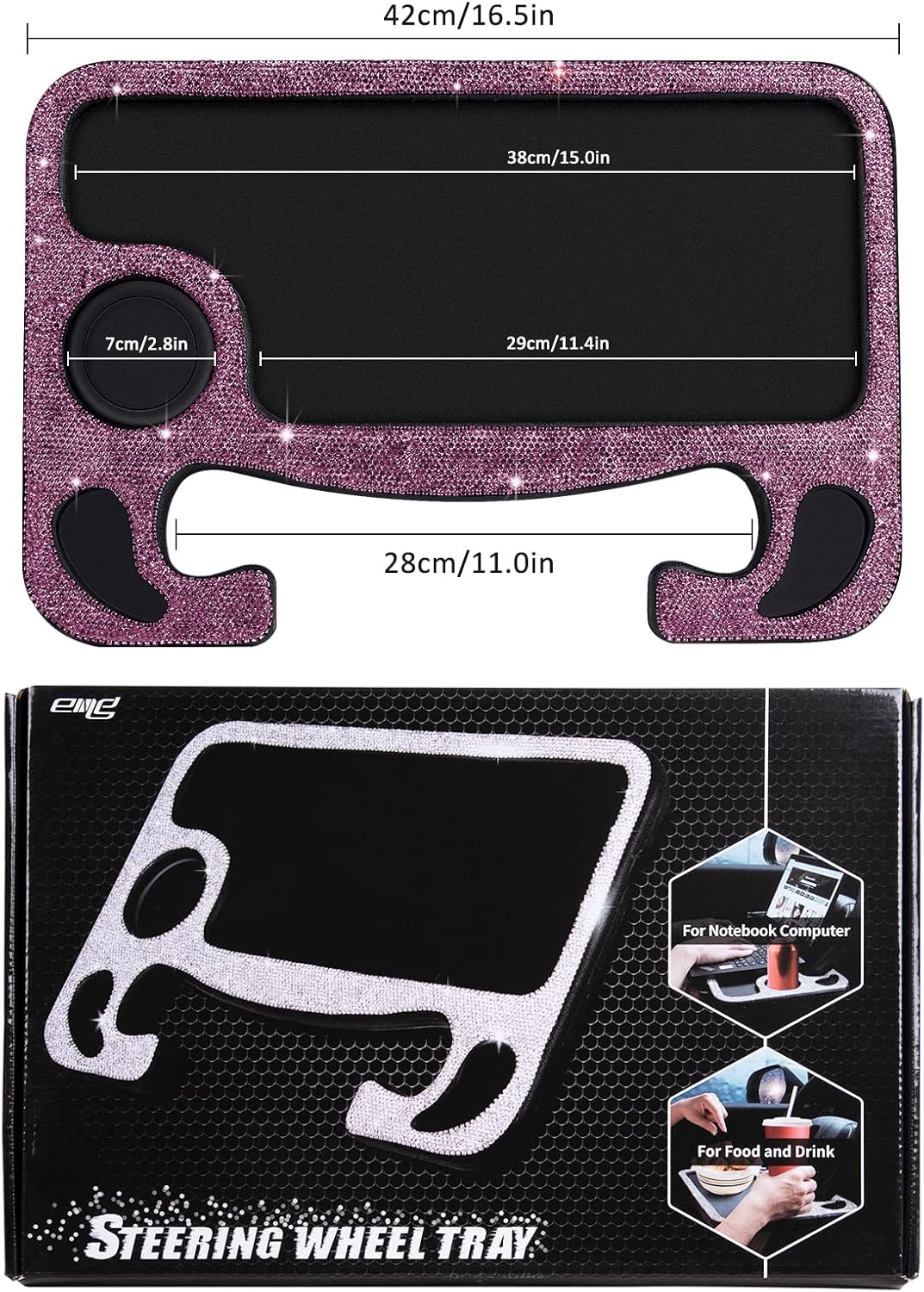 eing Bling Auto Steering Wheel Desk, Laptop,Tablet, Notebook Car Travel Table, Food Eating Hook On Steering Wheel Tray, for Constant Travelers, Fits Most Vehicles Steering Wheels,Purple