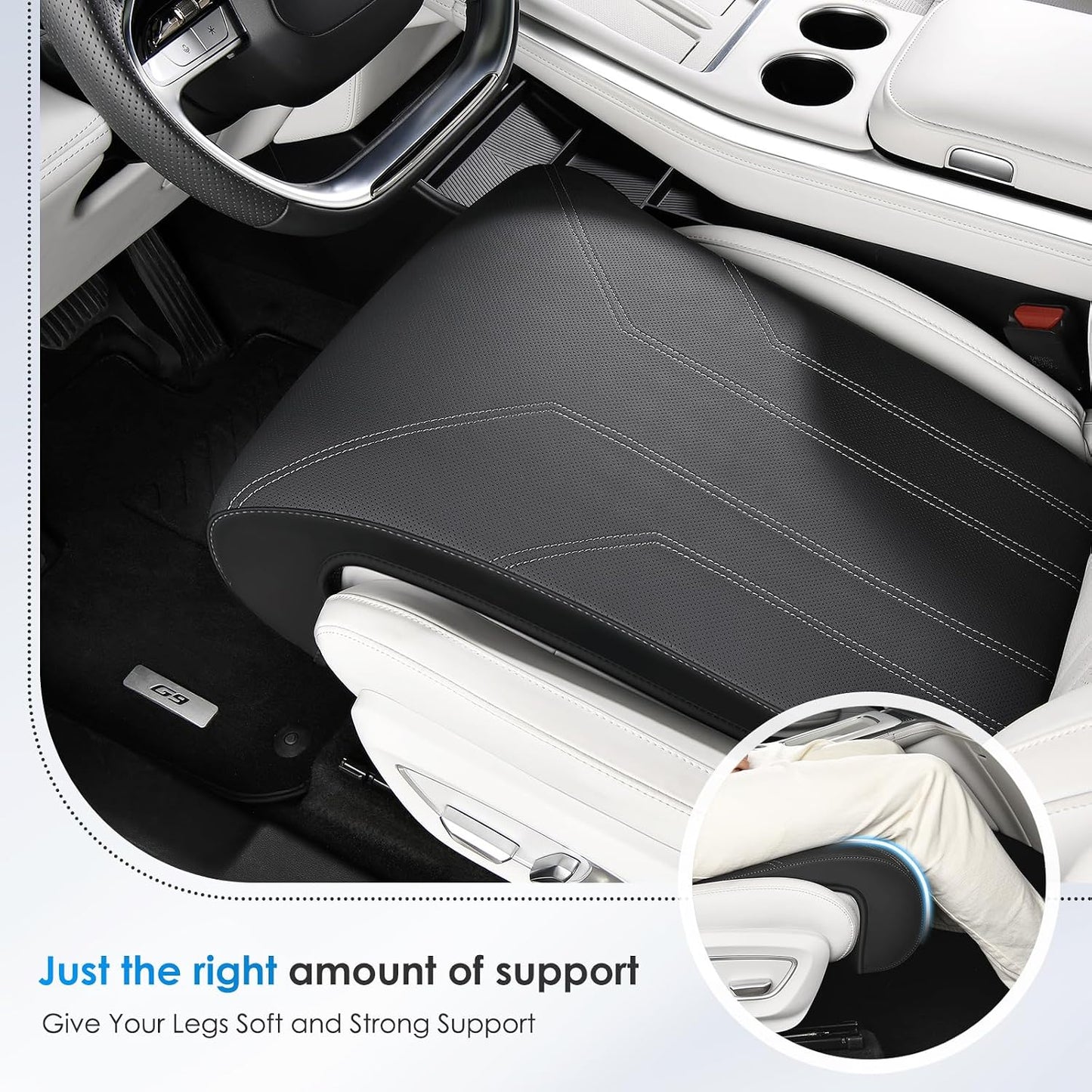 FLORICH Car Seat Extender Leg Support Cushion for Driver Seats Office Chair, Leather Widened seat Cushion for Long Drivers Universal Car Seat Cushion Legs Rest Pads-Black