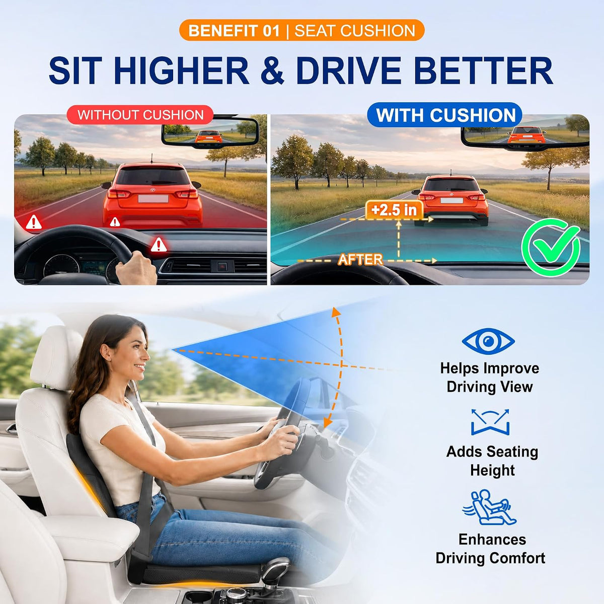 Lofty Aim Car Seat Cushion and Lumbar Support Pillow Set, Car Back Support