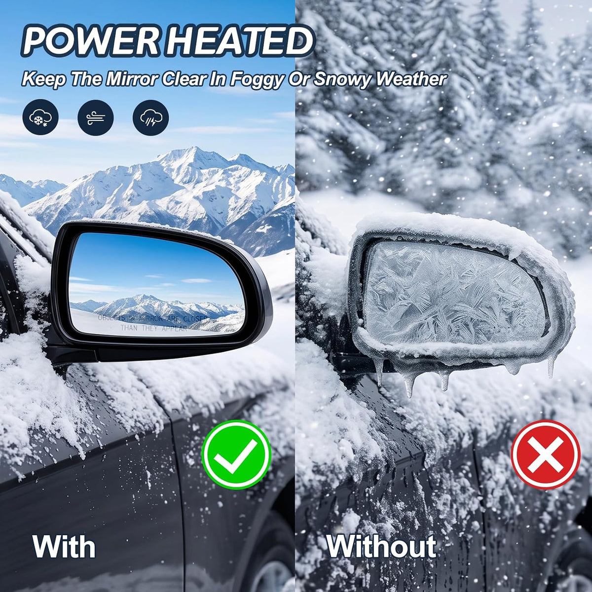Right Passenger Side Mirror Compatible with 2006 2007 2008 2009 2010 Hyundai Sonata With Power Glass Manual folding Heated Black Replace#87620-0A000(5Pins)