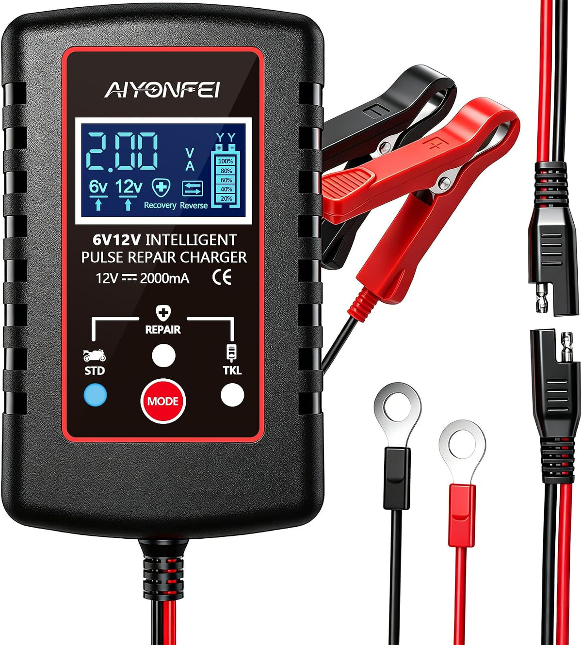 2A Battery Charger 6V/12V Smart Trickle Charger, 1 Black