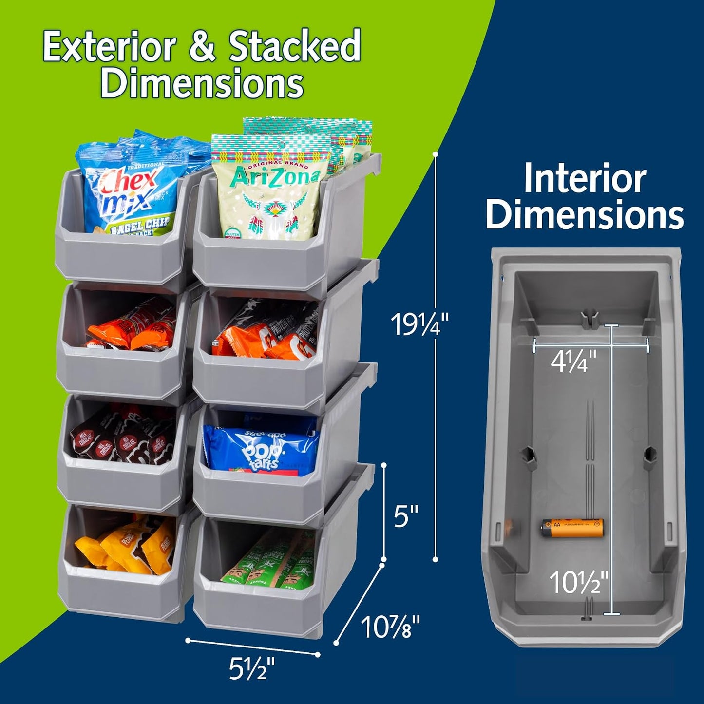 ReadySpace Plastic Containers for Organizing and Storage Bins for Closet, Kitchen, Office, Garage or Pantry Organization, Stackable Bins, Medium (11" x 5" x 5.5"), 8-Pack, Grey