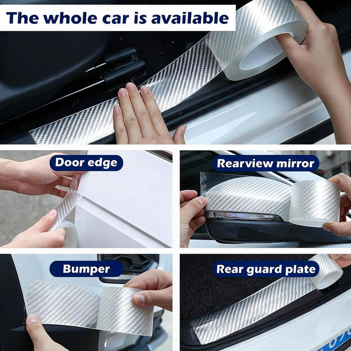 3D Carbon Fiber Clear Car Door Edge Protector, Anti-Collision Door Sill Guard Wrap Film, Universal Vehicle Door Edge Trim Guard 2.7 Inch x 33 Ft Transparent