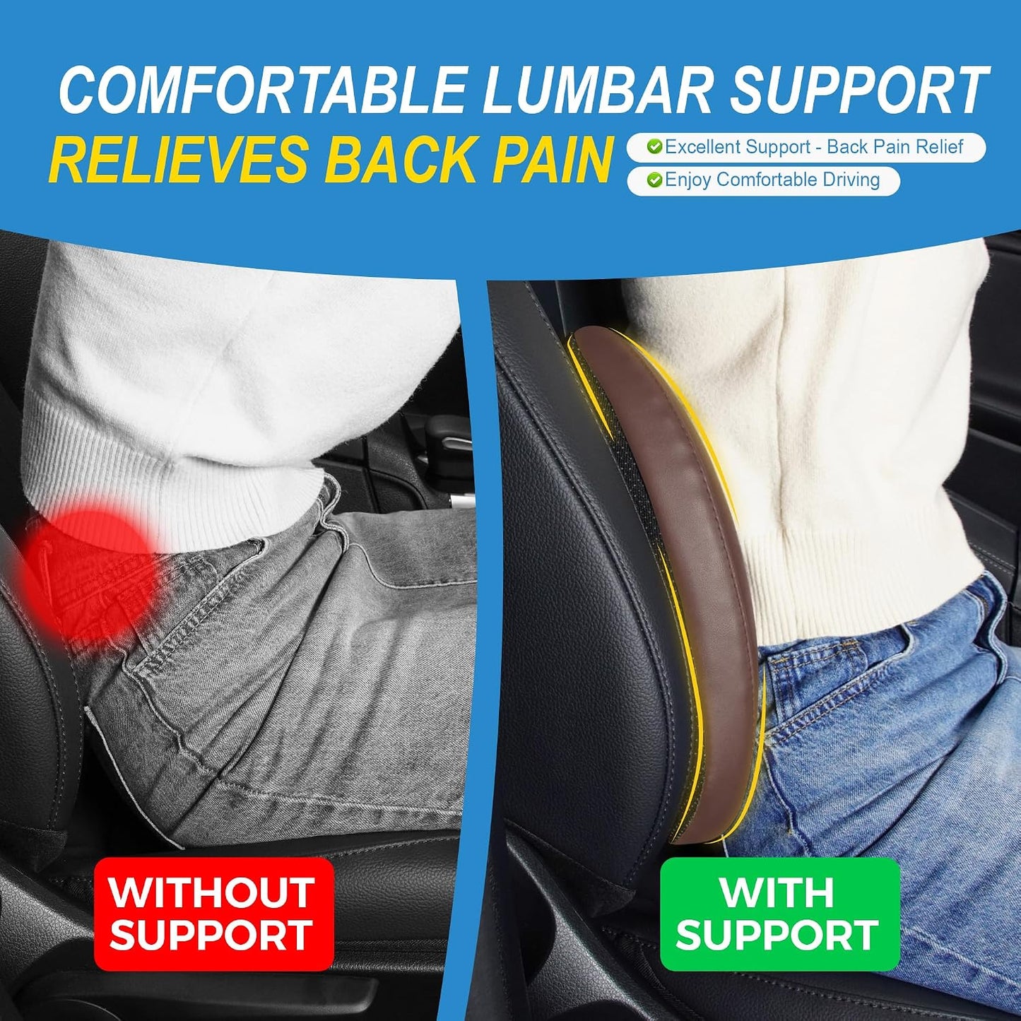 Lofty Aim Lumbar Support Pillow for Car, Car Seat Back Support for Driving | Memory Foam Car Lumbar Support for Driving, Car Back Cushion, Adjustable Straps, Lower Back Pillow, Breathable 4D Mesh, Brown