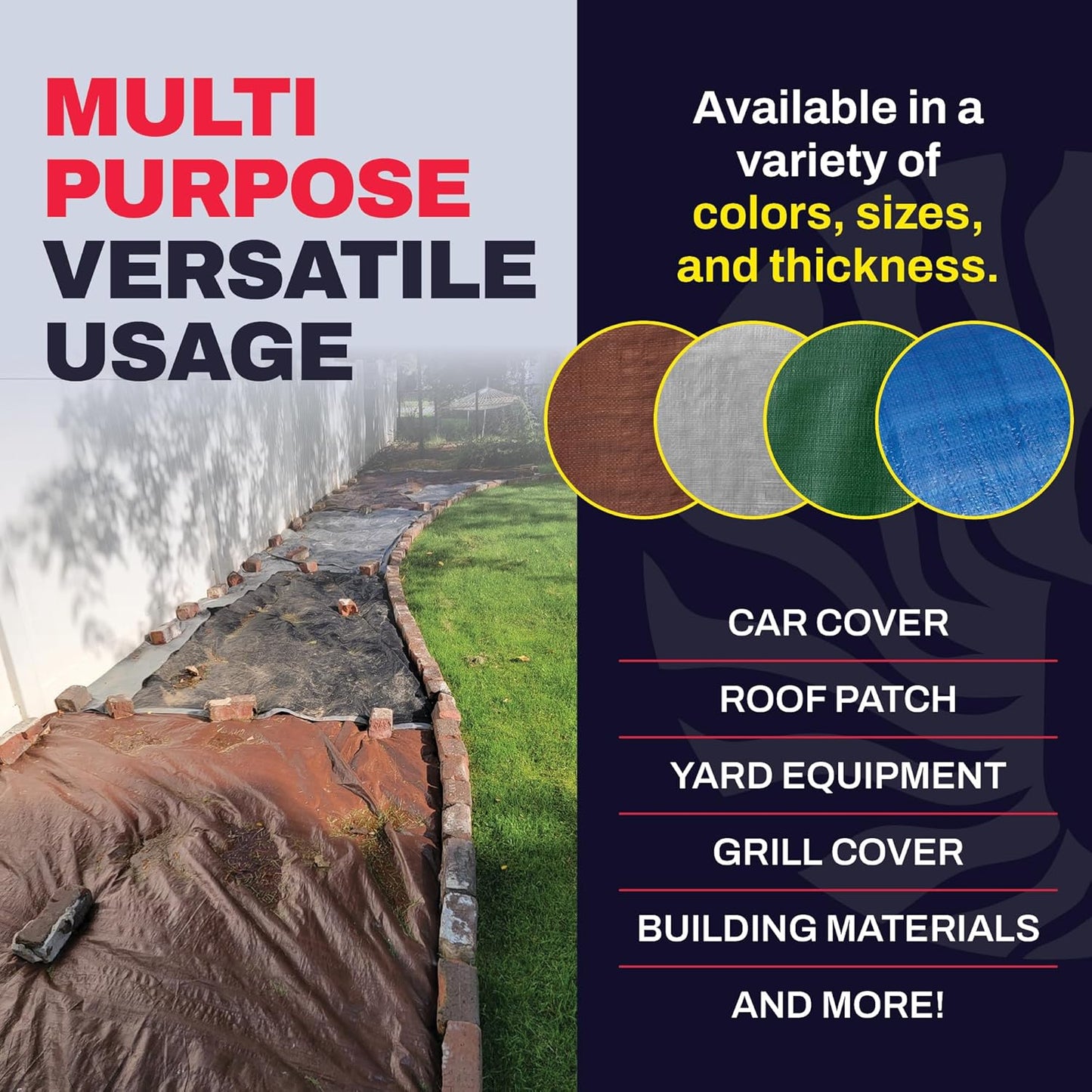 9' x 12' Brown Tarp with Grommets Reinforced - 5 Mil Thick - Durable UV Resistant Plastic Tarps Waterproof - Large Tarpaulin Cover for Outdoor Camping Over/Under Tent Tarp RV Roof Rain - Zebro