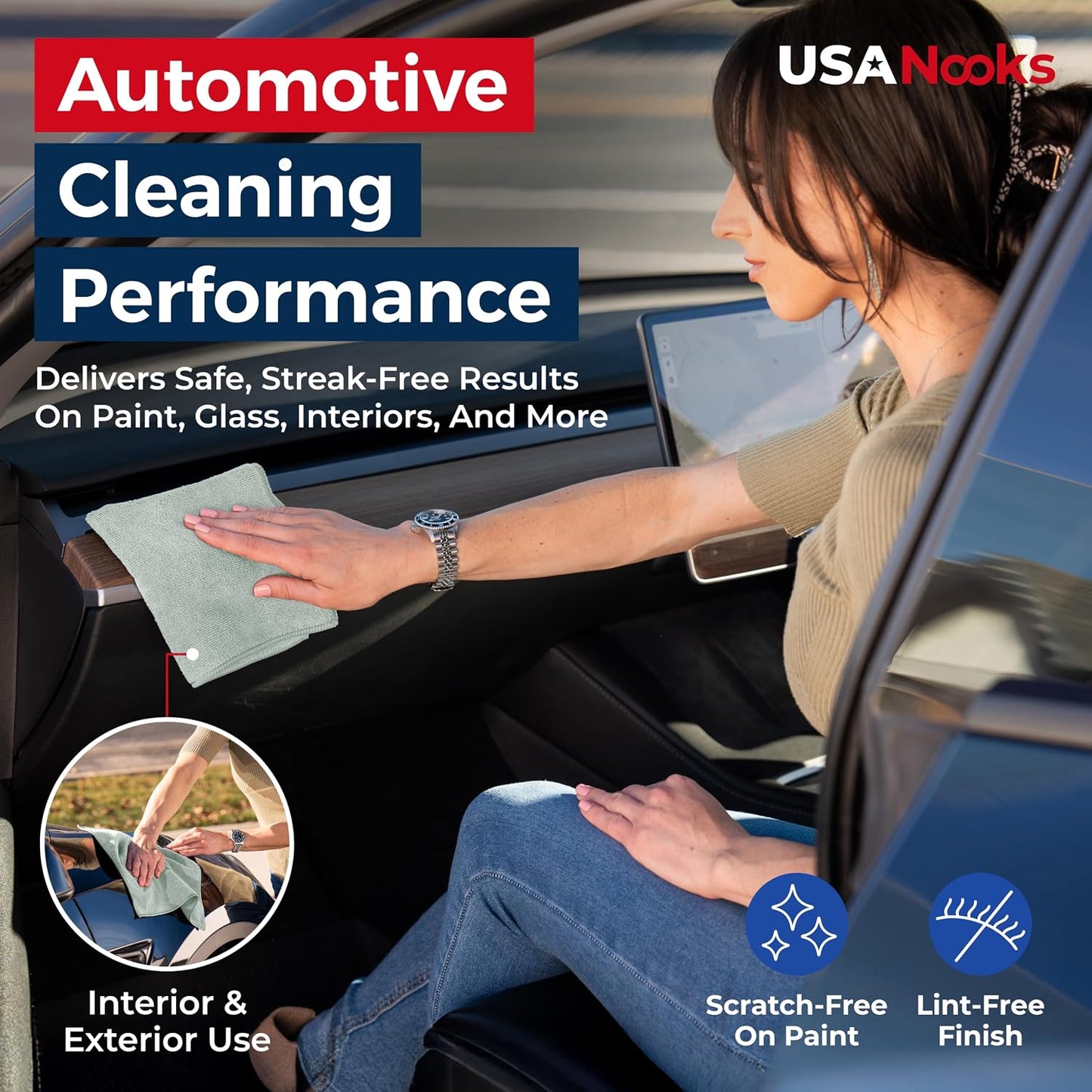USANOOKS Microfiber Cleaning Cloth - Sea Green - 24Pcs (12.5x12.5 inch) High Performance - 1200 Washes, Ultra Absorbent Car Towel Traps Grime & Liquid for Streak-Free Mirror Shine - car Washing Cloth