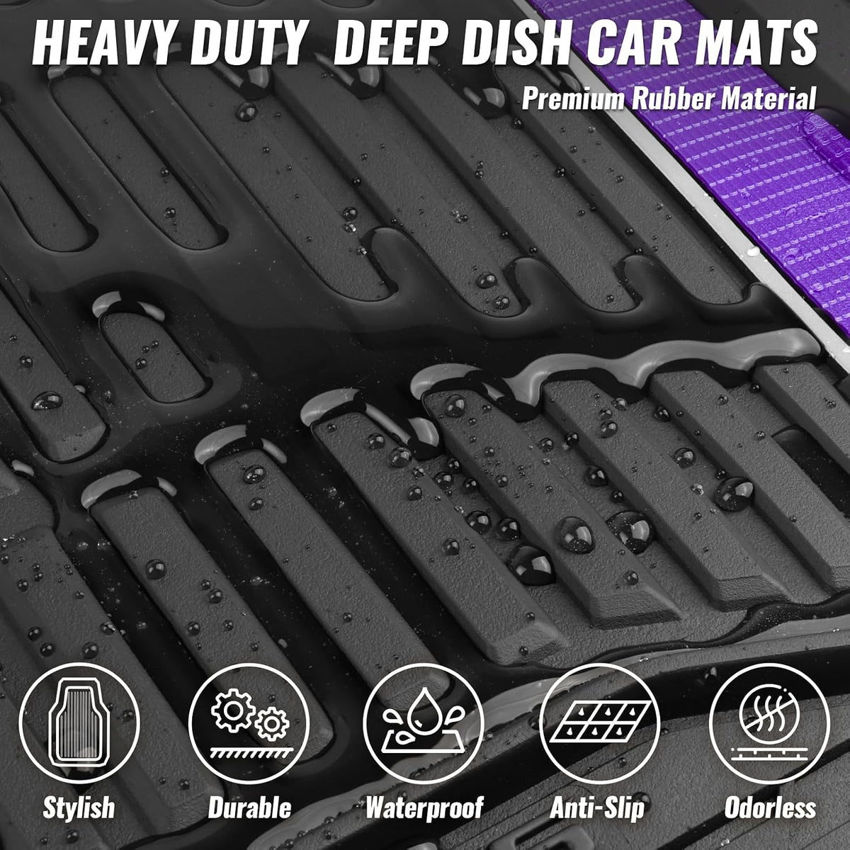 CAR PASS Heavy Rubber Car Floor Mats, Deep Waterproof Car Floor Mats All Weather, Aluminum Film Universal Trim to Fit for Cars SUV Trucks Sedans, Anti-Slip, Black Purple Metallic