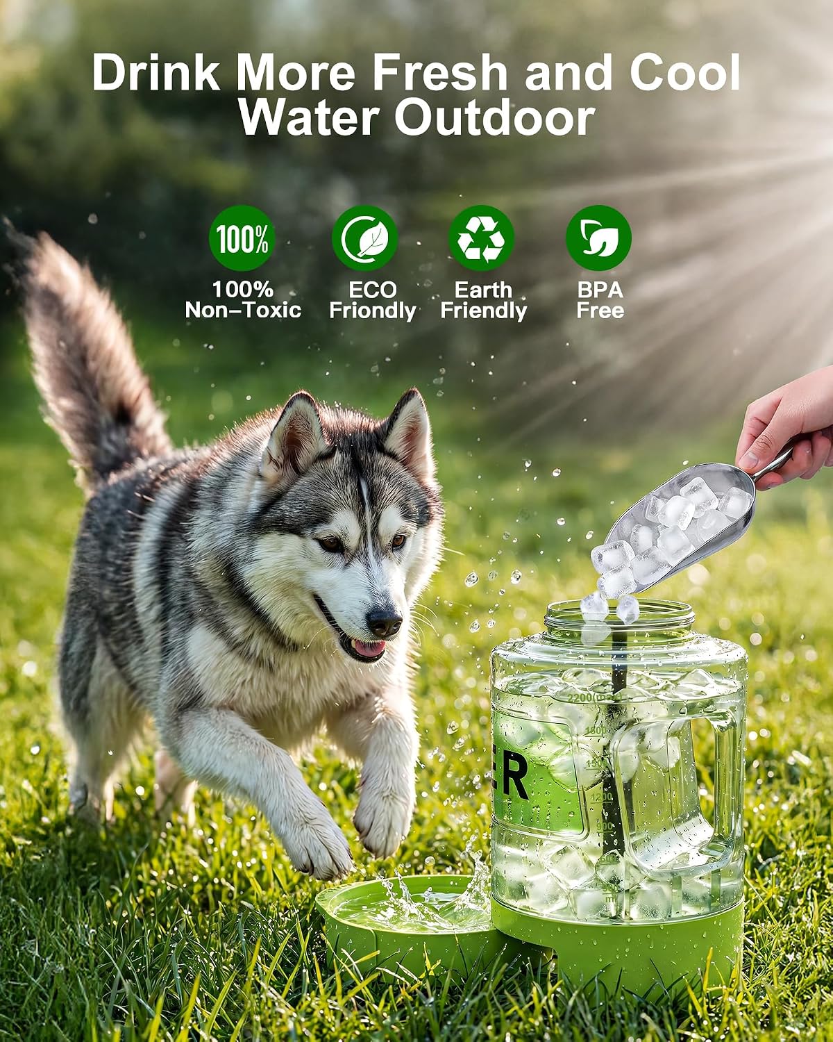 77oz Dog Water Dispenser, 2.2L Large Portable Dog Water Bottle with Pull-Out Drinking Bowl, BPA Free Leak-Proof Pet Travel Water Container for Camping, Hiking, Beach, Car Travel Essentials