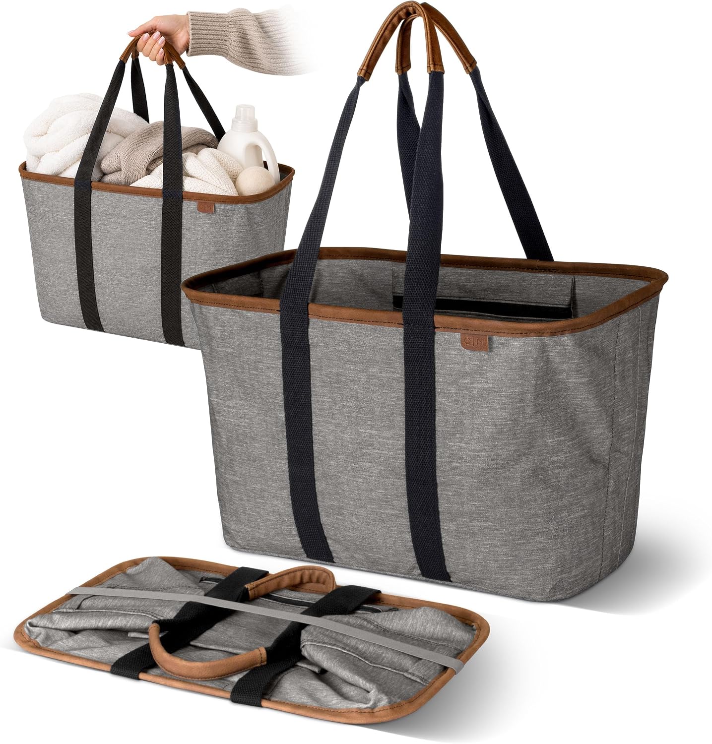 CleverMade Collapsible LUXE Tote, 30L Foldable Grocery Shopping Bag, Reusable