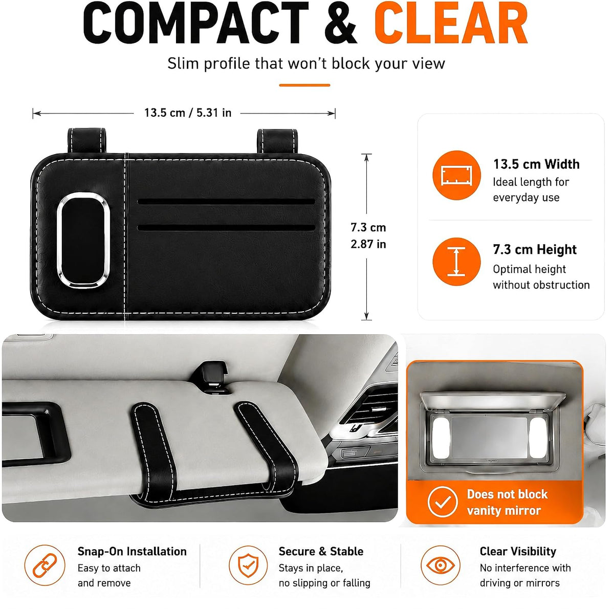Sunglasses Holder For Car,Black PU Leather Glasses Clip For Sun Visor