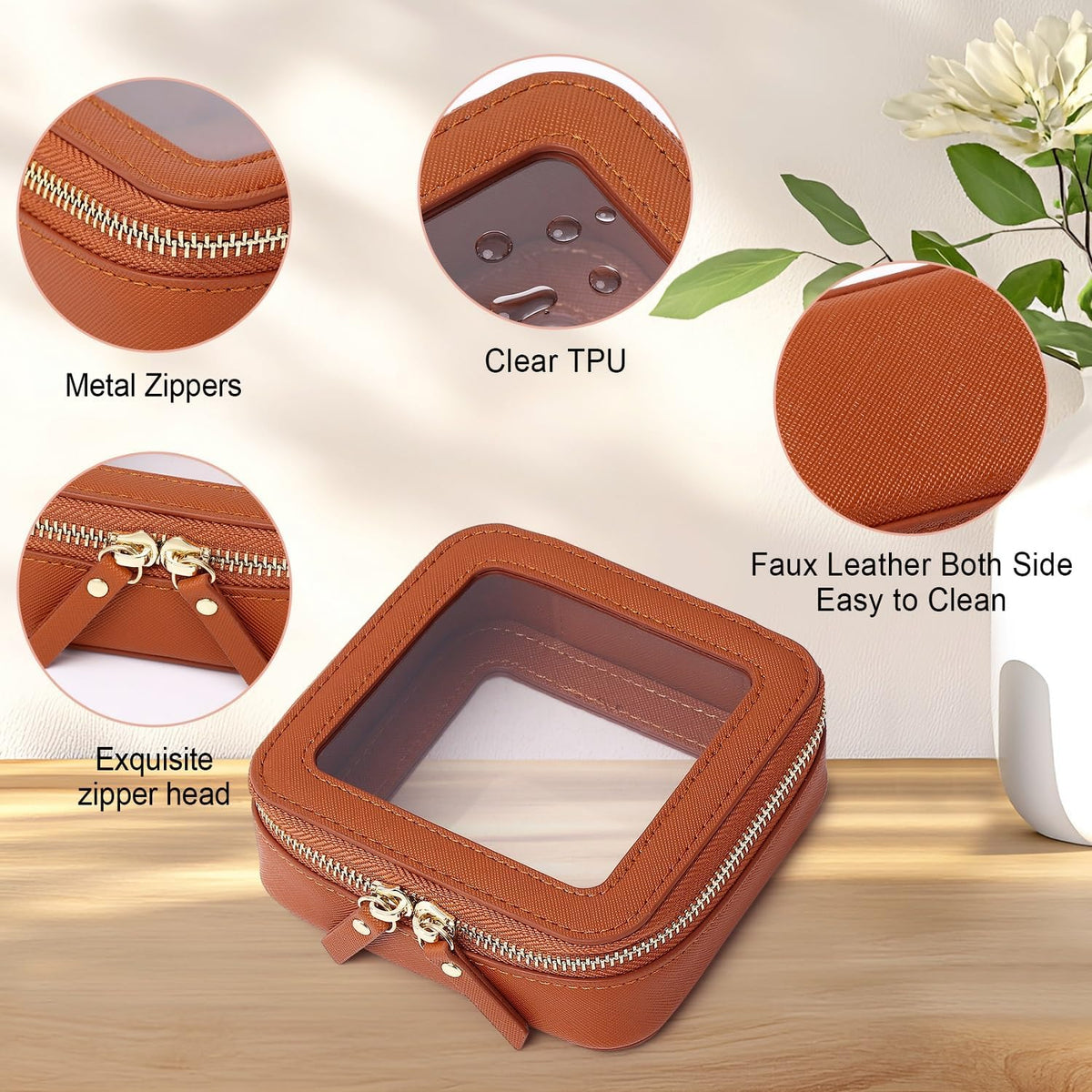 Pinkmik Small Clear Mini Makeup Bag, Brown, MINI-1
