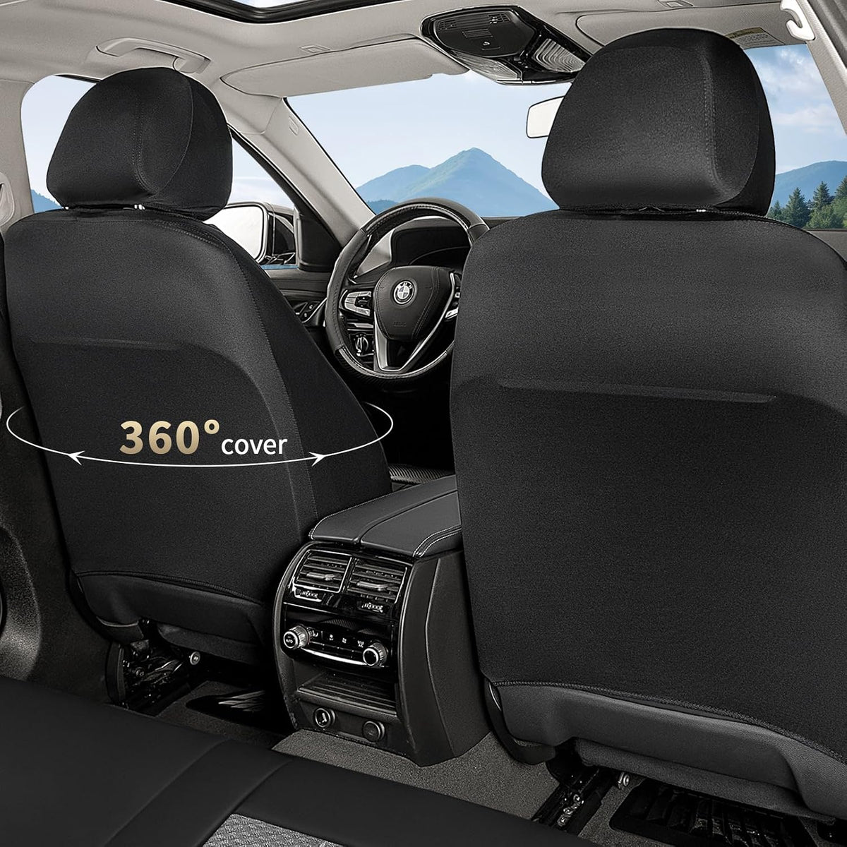 FLORICH Automotive Seat Covers 2 Seats Breathable Front Car Seat Cover Leather Air Mesh Car Seat Protector Cushion Airbag-Compatible Universal Fit for Most Car SUV Sedan Truck, Gray&Black