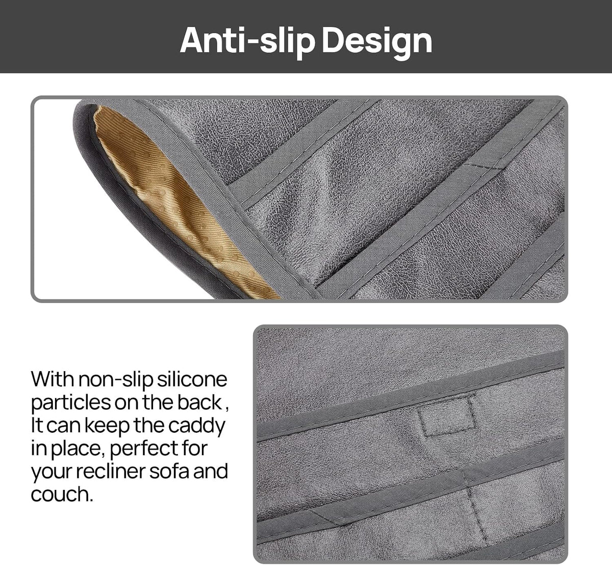 Teniux Remote Control Holder GRS Certified Armrest Organizer with 6 Pockets for recliner couch sofa, Recycled Material Armchair Caddy for Smart Phone, Book, Magazines, Ipad(Dark Grey)