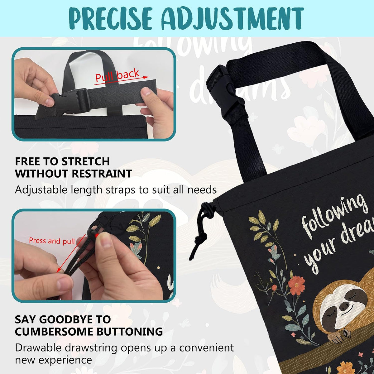 Car Garbage Bag Cute Brown Sloth and Floral Hanging Canvas Car Trash Bag Drawstring Car Back Seat Organizer for Car Back Front Seat Console with Adjustable Buckle