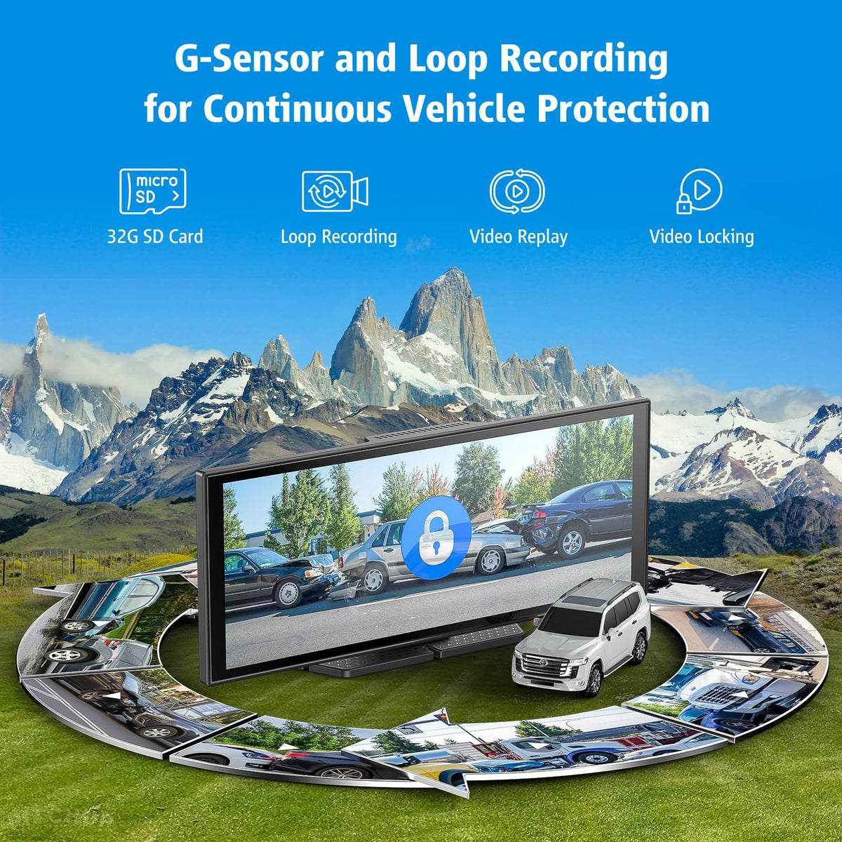 Portable Wireless CarPlay Screen, 10.26" Fully Laminated IPS Touch Screen Car Stereo with Wireless CarPlay & Android Auto, 4K Front Dash Cam,1080P Backup Camera,Super Link,Plug & Play