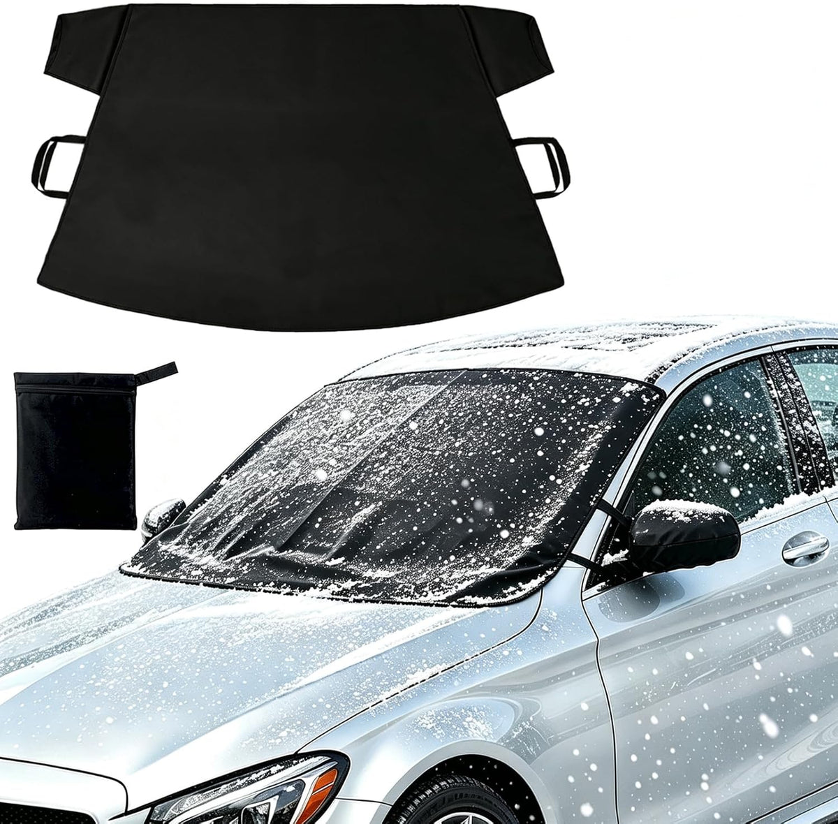 Windshield Cover for Ice and Snow, 600D Oxford Fabric Car Snow Cover, Frost Protector for Cars, SUVs & Trucks, Heavy Duty Windshield Cover with Anti-Theft Straps, Universal Fit, 69" x 42"
