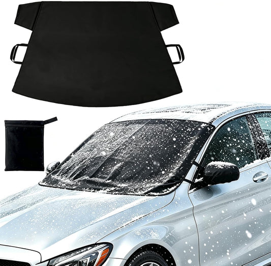 Windshield Cover for Ice and Snow, 600D Oxford Fabric Car Snow Cover, Frost Protector for Cars, SUVs & Trucks, Heavy Duty Windshield Cover with Anti-Theft Straps, Universal Fit, 69" x 42"