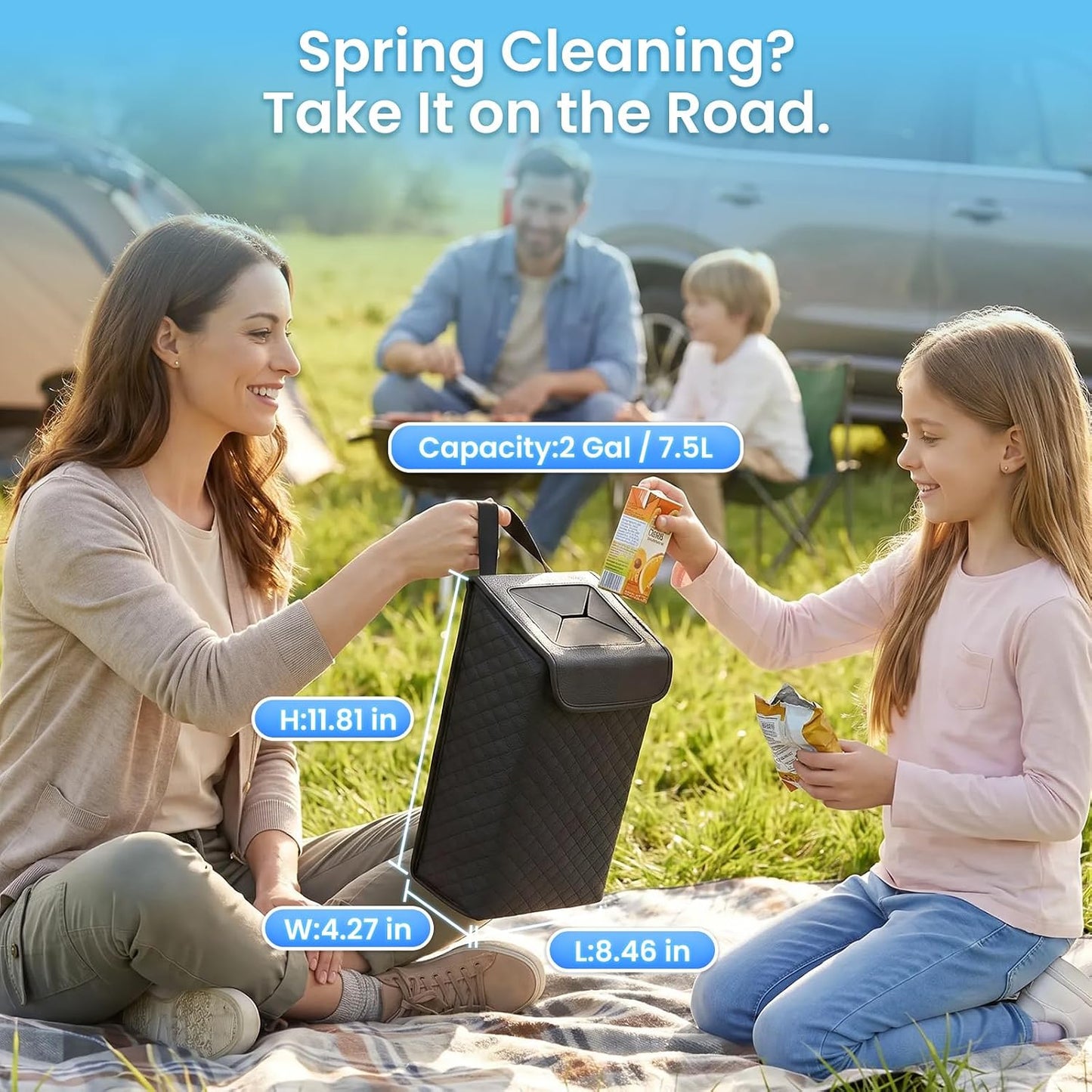 Tsumbay Car Trash Can with Lid, Leather Garbage Can, Leakproof and Removable Interior Liner, Multipurpose Hanging Garbage Bin with Quick Access Magnetic Opening, Trash Bin for Car (2 Gallon/7.5L)