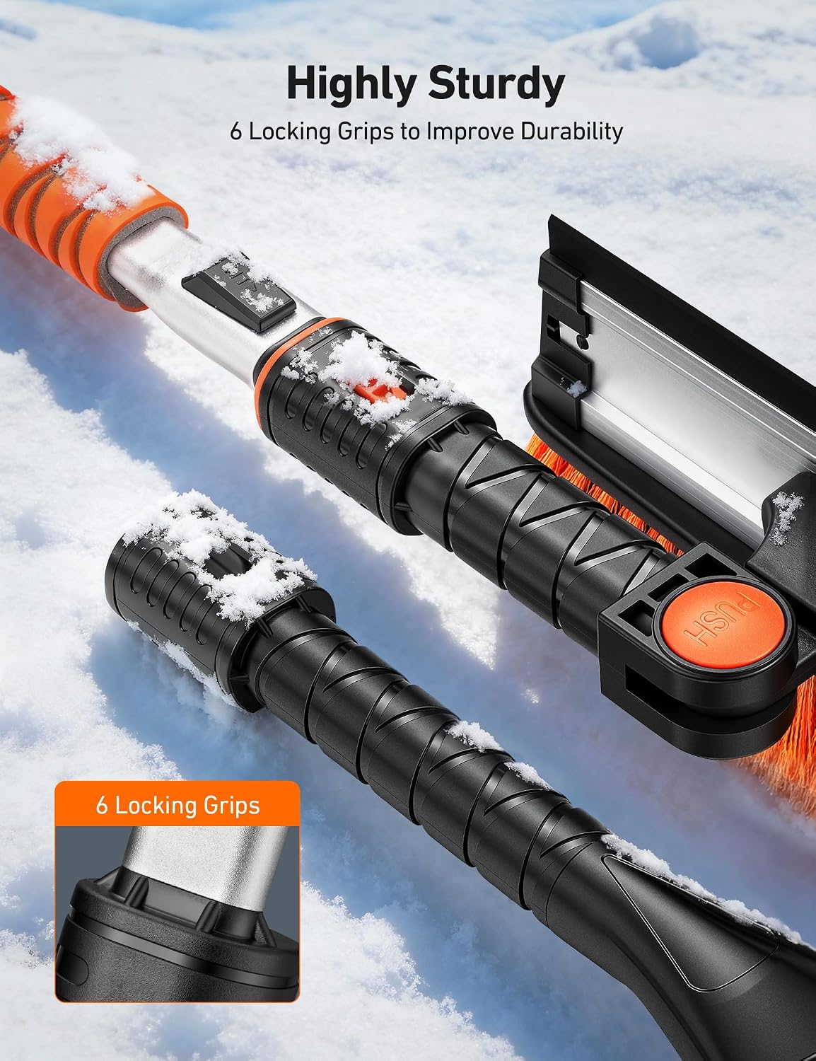 AstroAI 46" Extendable 3-in-1 Snow Brush & Ice Scrapers for Car Windshield