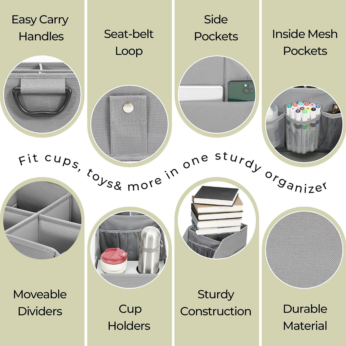 Car Seat Organizer Backseat Front Seat, Car Organizer With 12 Storage Compartments 2 Cup Holders, Snack Storage For Kids Baby, SUV Truck Van Collapsible Storage Bag For Travel, GY