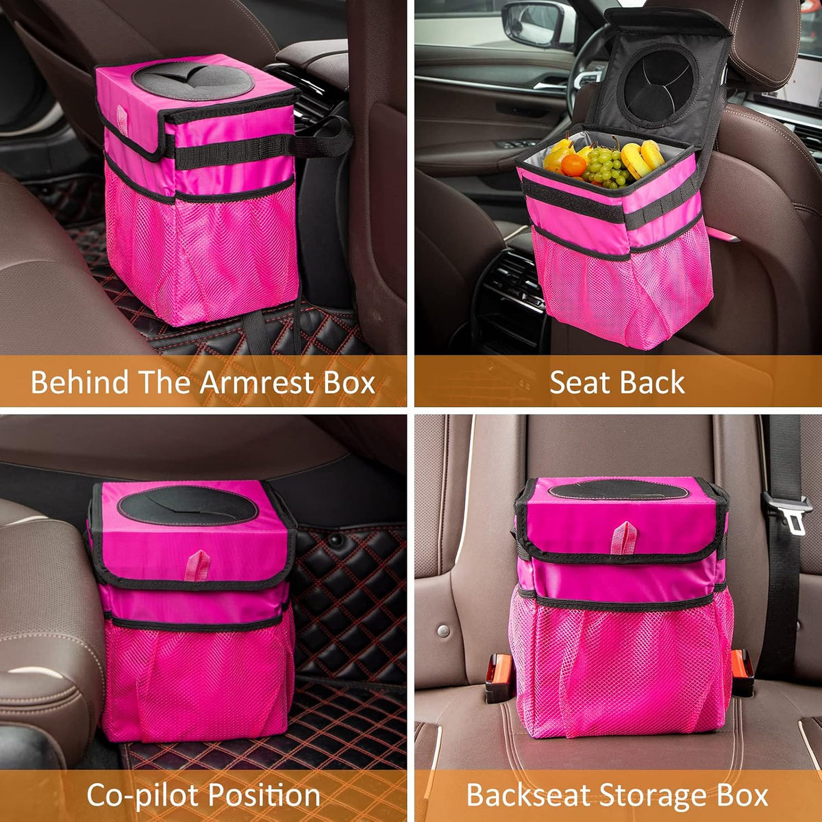 Car Trash Can Foldable Garbage Bin Leakproof 2.3 Gallons Car Trash Bag Pink
