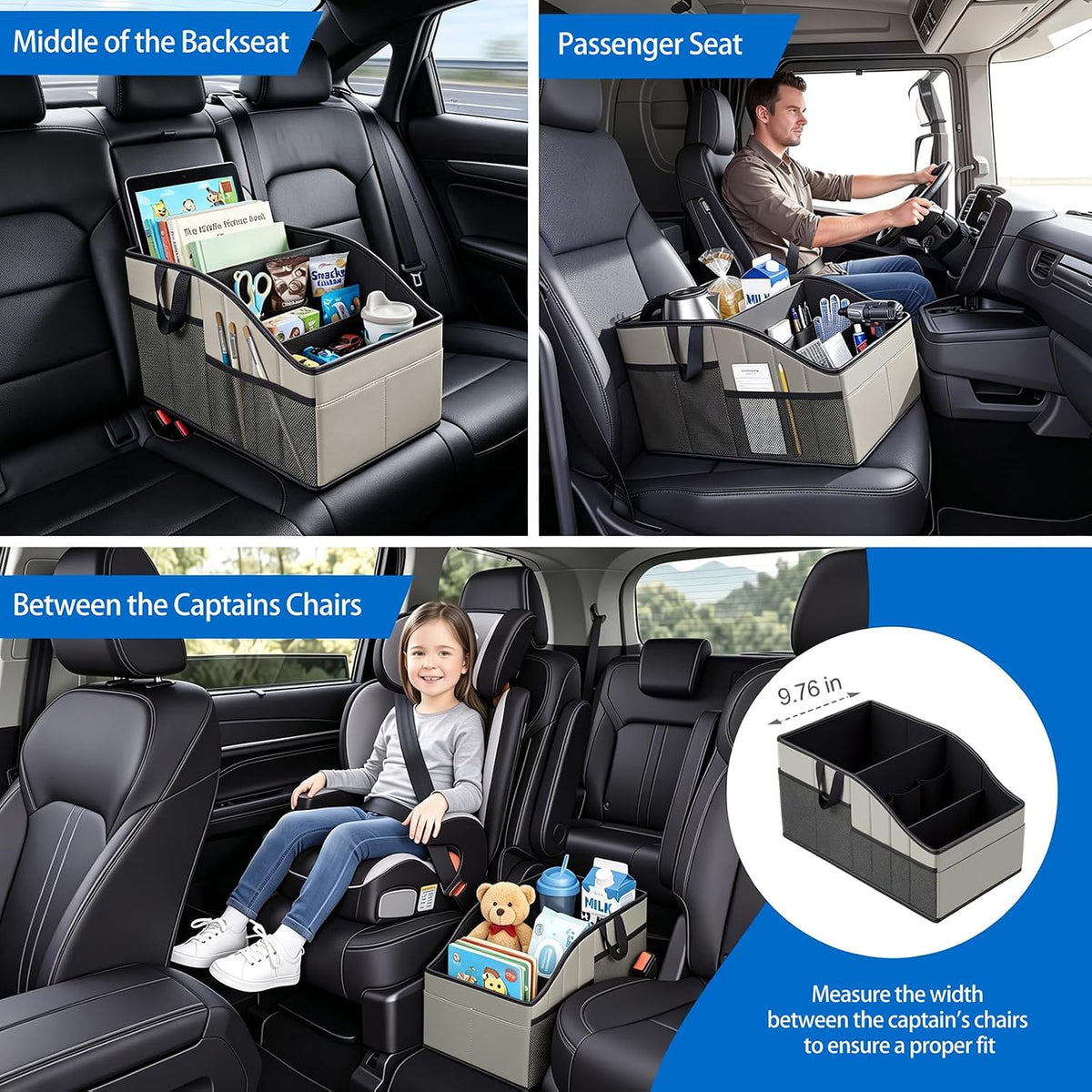 WHHMK Sturdy Leather Car Storage Support Up to 33 LB of Weight, Grey