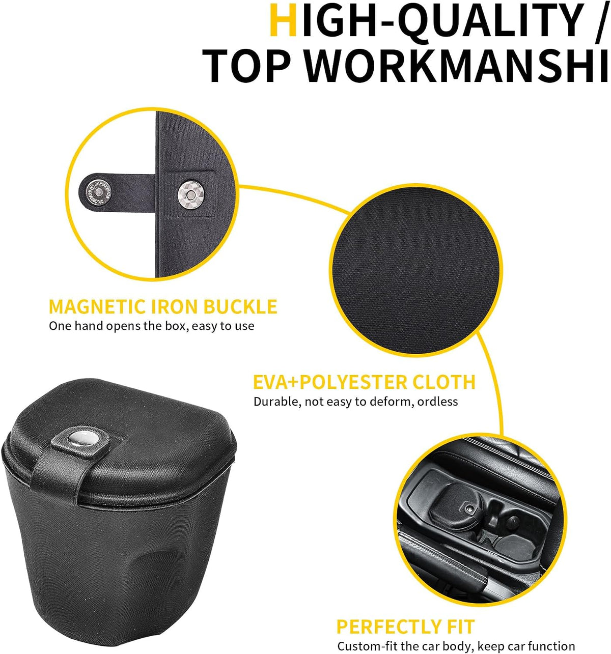 Center Console Organizer Coin Holder Compatible with Jeep Wrangler JL 4XE Gladiator JT 2018-2026 Accessories, Front Seat Cup Holder Insert Change Storage, with Lid, Portable, 1 Pack Black