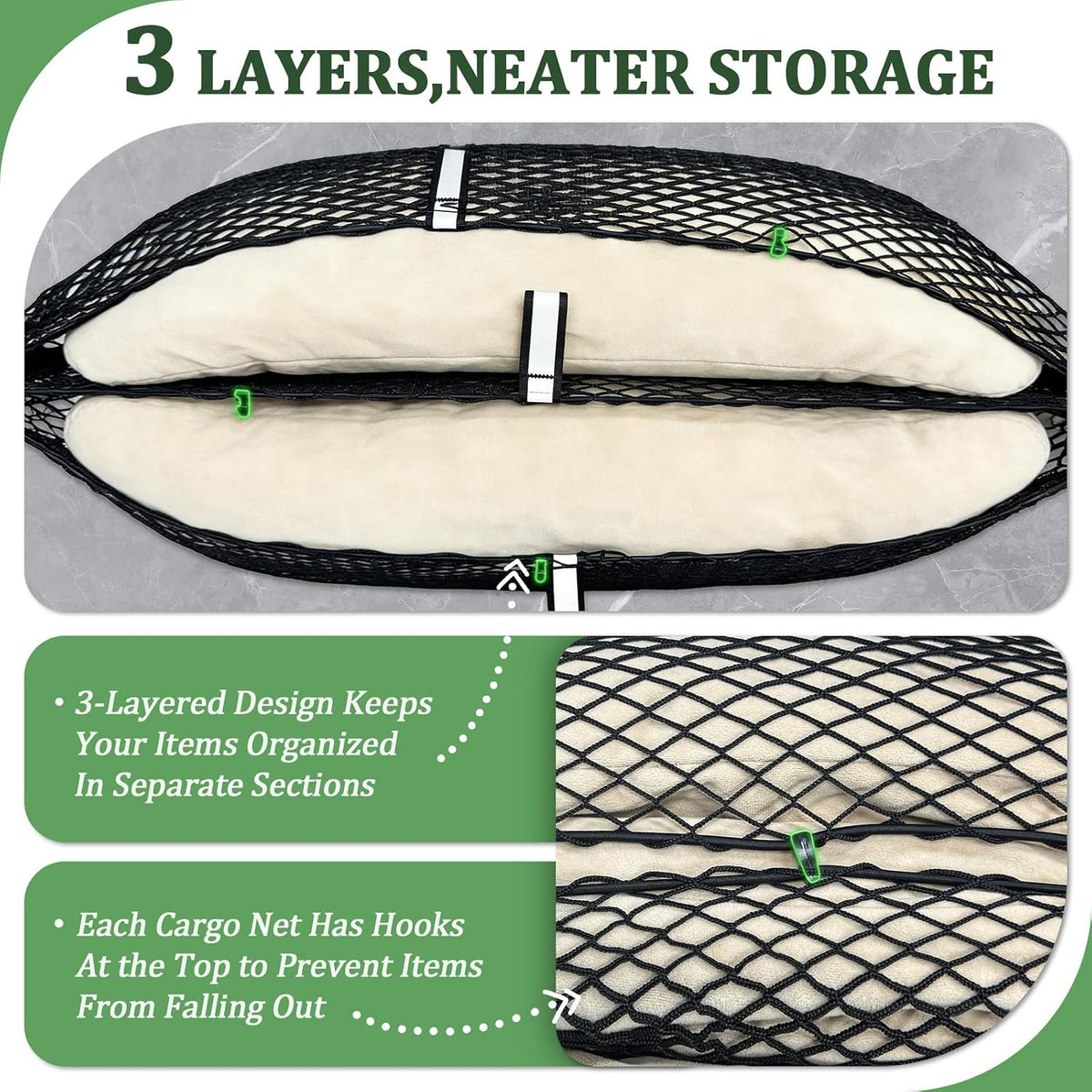 3-Layer Cargo Net for Ford Explorer 2020-2026, Zipper Bag Trunk Net for SUV