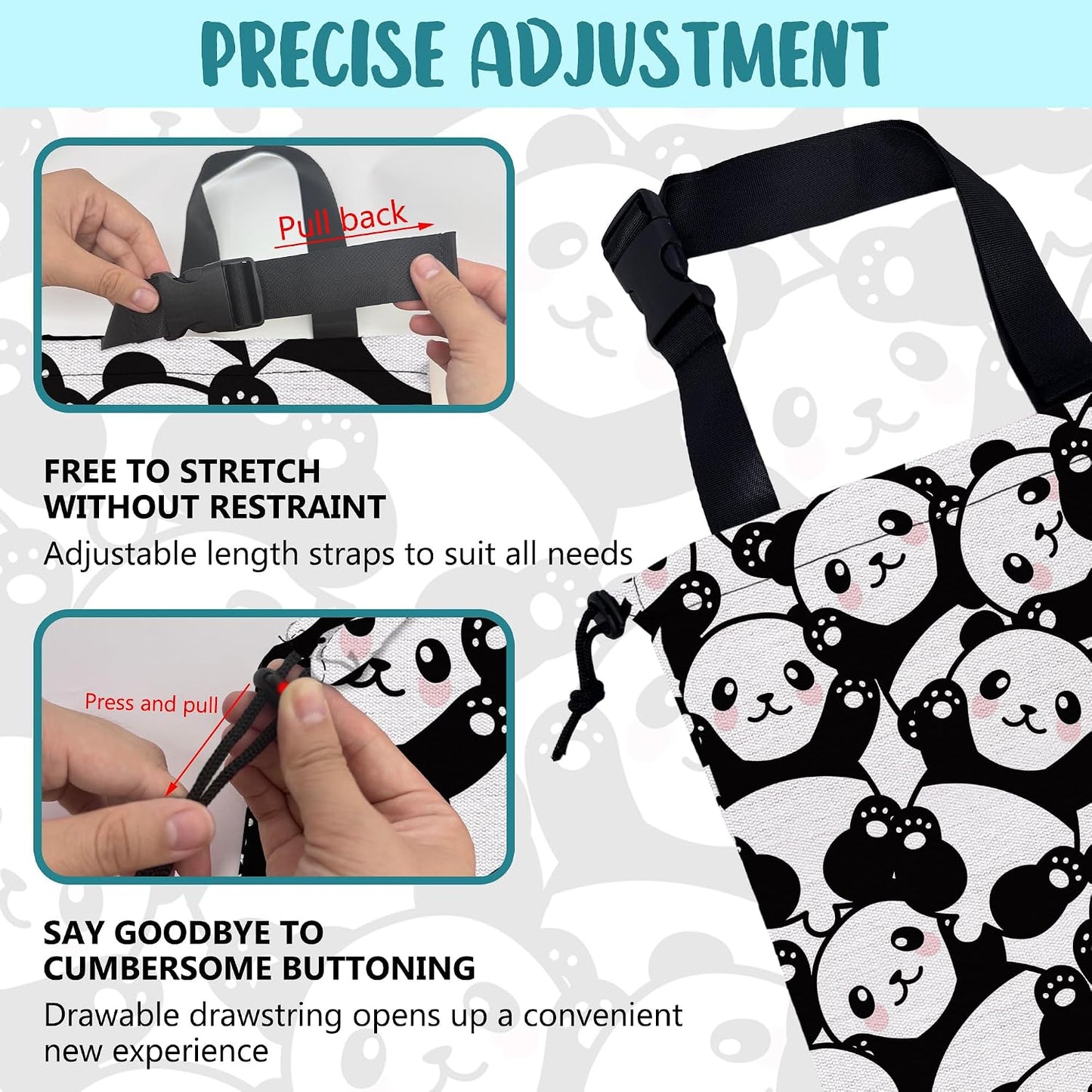 Car Garbage Bag Cute Black Panda Drawstring Car Trash Bag Hanging for Back Seat with Adjustable Buckle Canvas Vehicle Trash Can Easy-to-Install